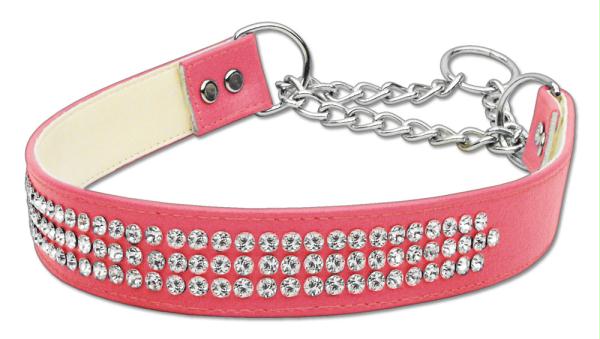 Picture of Mirage Pet Products 92-08M LGPK Martingale 3 Row Crystal Collar Pink Large