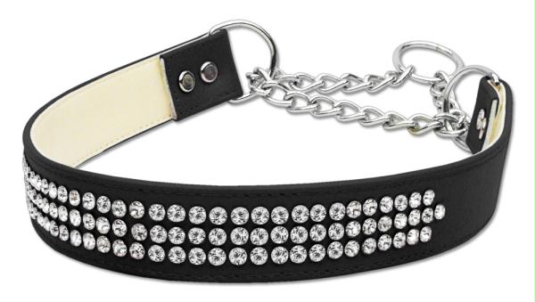 Picture of Mirage Pet Products 92-08M SMBK Martingale 3 Row Crystal Collar Black Small