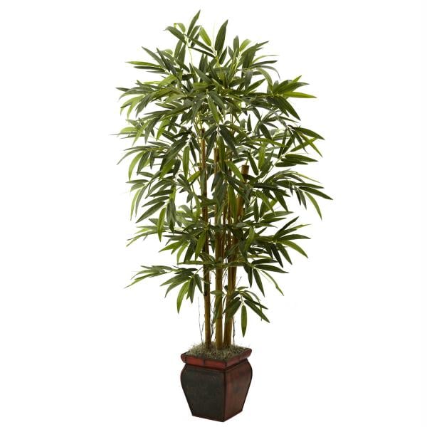 5928 5.5’ Bamboo with Decorative Planter -  Nearly Natural