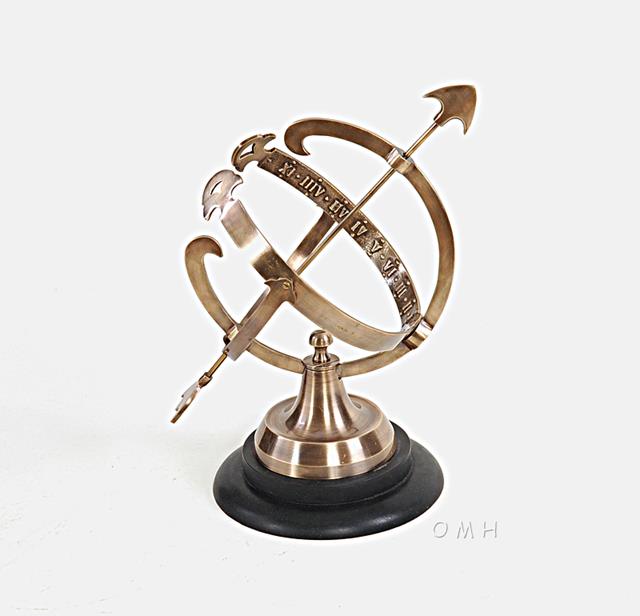 AK030 Brass Armillary On Wooden Base