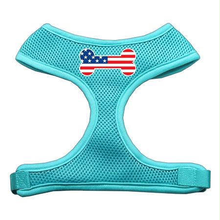 Picture of Mirage Pet Products 70-36 LGAQ Bone Flag USA Screen Print Soft Mesh Harness Aqua Large