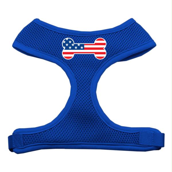 Picture of Mirage Pet Products 70-36 LGBL Bone Flag USA Screen Print Soft Mesh Harness Blue Large