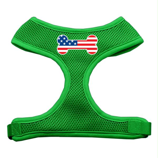 Picture of Mirage Pet Products 70-36 LGEG Bone Flag USA Screen Print Soft Mesh Harness Emerald Green Large