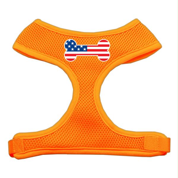 Picture of Mirage Pet Products 70-36 LGOR Bone Flag USA Screen Print Soft Mesh Harness Orange Large
