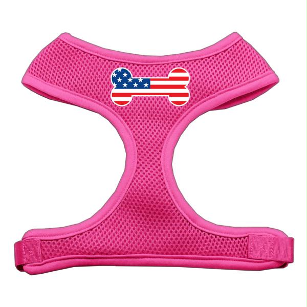 Picture of Mirage Pet Products 70-36 LGPK Bone Flag USA Screen Print Soft Mesh Harness Pink Large