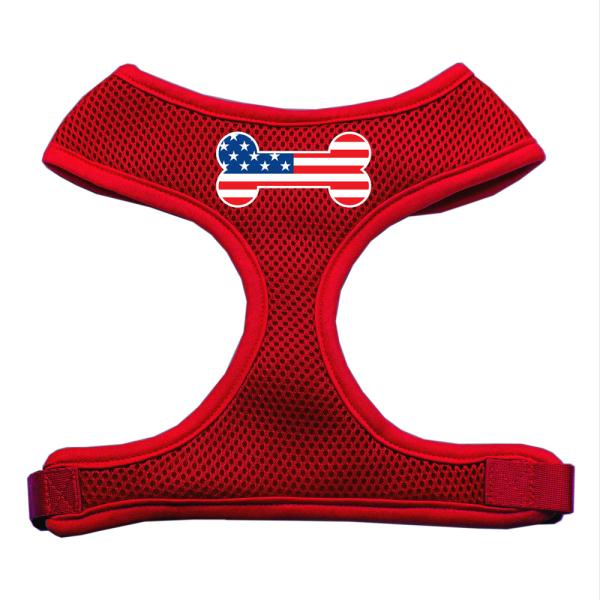 Picture of Mirage Pet Products 70-36 LGRD Bone Flag USA Screen Print Soft Mesh Harness Red Large