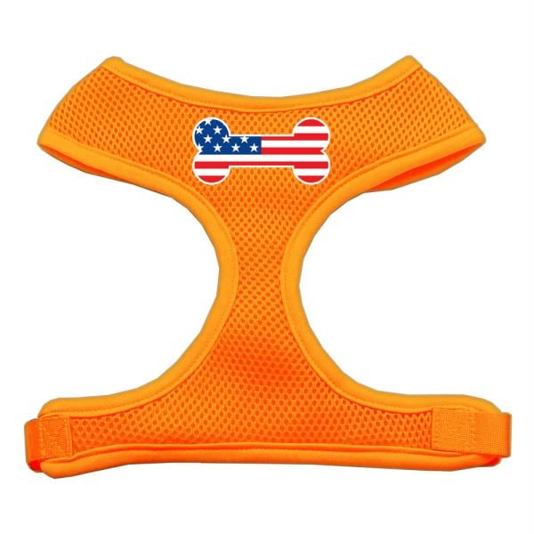 Picture of Mirage Pet Products 70-36 MDOR Bone Flag USA Screen Print Soft Mesh Harness Orange Medium