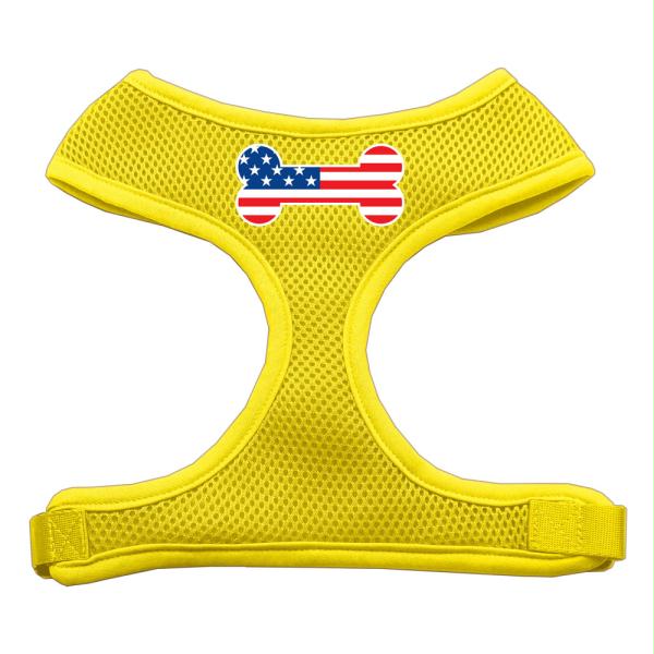 Picture of Mirage Pet Products 70-36 MDYW Bone Flag USA Screen Print Soft Mesh Harness Yellow Medium