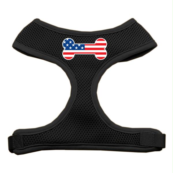 Picture of Mirage Pet Products 70-36 SMBK Bone Flag USA Screen Print Soft Mesh Harness Black Small