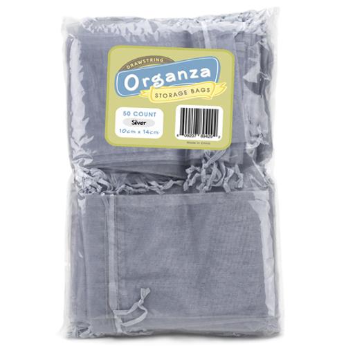Picture of Bry Belly MORG-007 Lot of 50 Silver Drawstring Organza Storage Bags