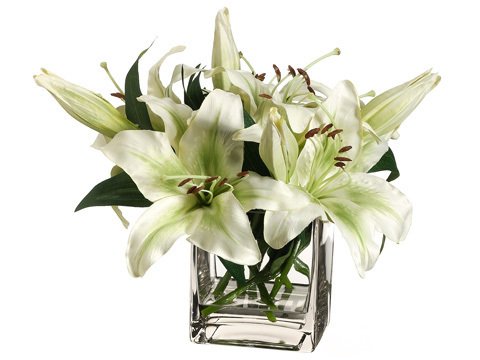 Picture of Allstate Floral WF3399-GR-WH 10 in. Hx12 in. Wx12 in. L Stargazer Lily in Vase Green White
