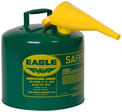 Type I Safety Can, Galvanized Steel, 2 gal, Self-Closing Lid, Yellow, Includes Funnel, Diesel