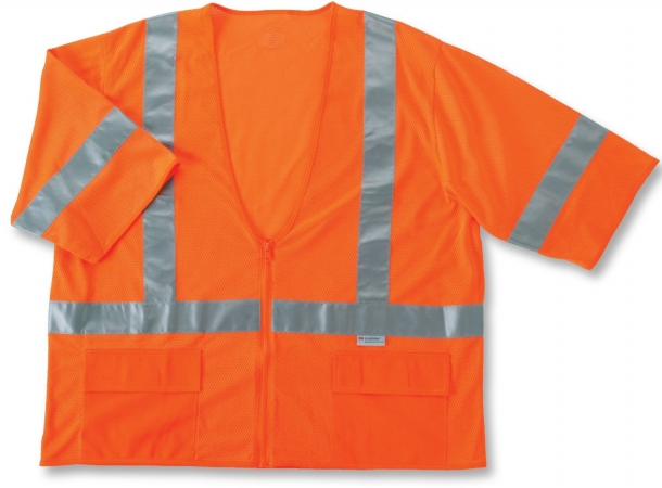 Class 3 Safety Vest - Orange - 2X/3X - Pack of 6 - Reflective Material