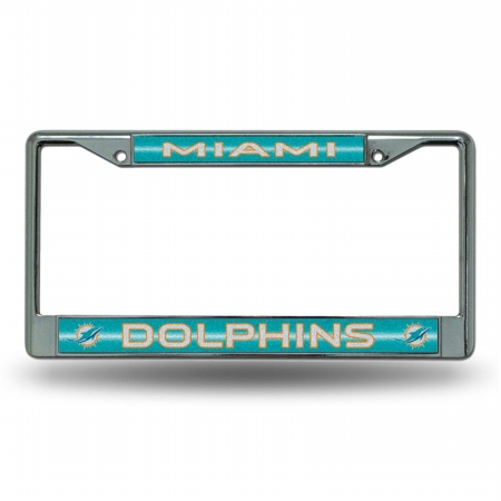 RIC-FCGL1101 Miami Dolphins NFL Bling Glitter Chrome License Plate Frame -  Rico Industries