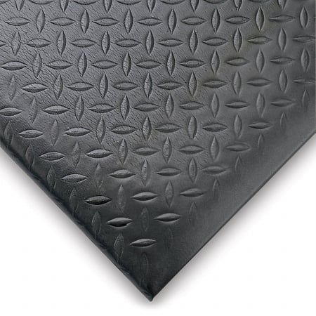 Antifatigue Mat, 60 ft. L x 3 ft. W, 1/2" Thickness, Closed Cell PVC Foam, Diamond Plate, Black