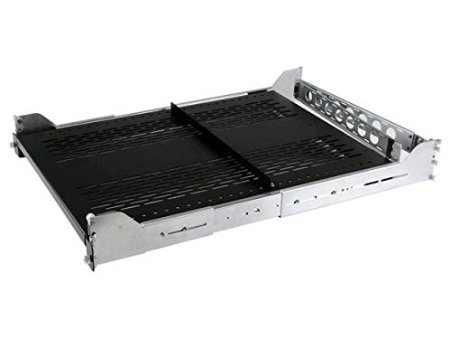 Vented Sliding Rack Shelf - Black - 2U - 50lbs Capacity - Cable Management