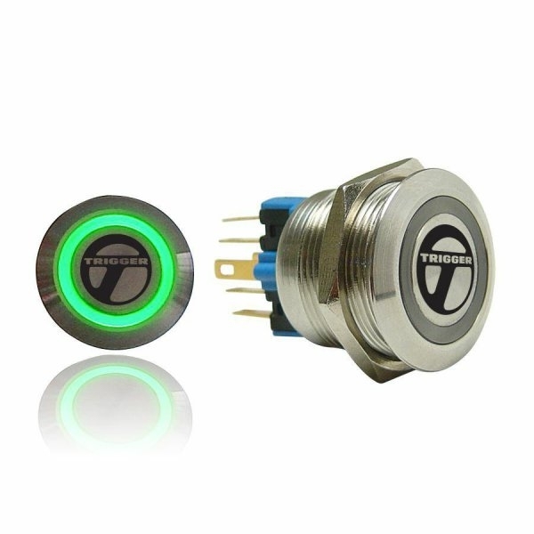 AUTSW46G 22mm Latching Billet Button with Green LED Ring