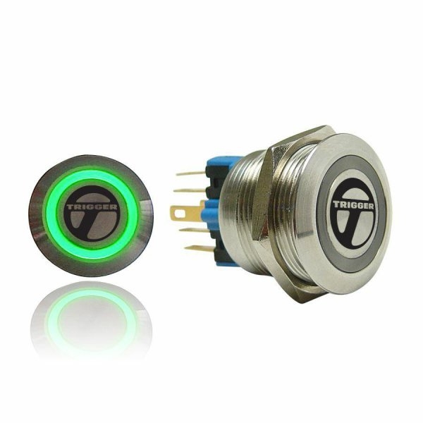 AUTSW47G 22mm Momentary Billet Button with LED Green Ring