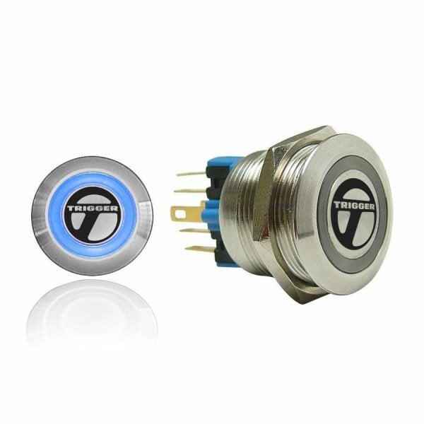 AUTSW38B 16mm Momentary Billet Button with LED Blue Ring