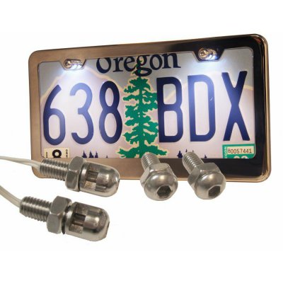 AUTFRAMEC1L Illuminated Chrome License Plate Frame with Light Bolts and Caps