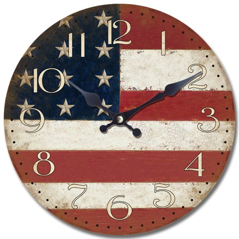 Picture of YOSEMITE HOME DECOR CLKA7189 Circular Wooden Wall Clock with American Flag Print