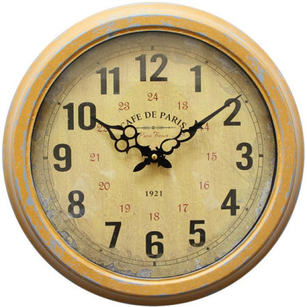 Picture of YOSEMITE HOME DECOR CLKA7227ME Circular Iron Wall Clock Distressed Yellow Iron Frame with Glass