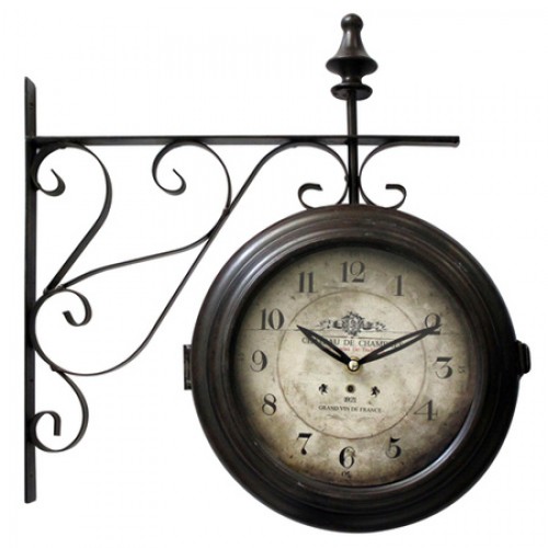 Picture of YOSEMITE HOME DECOR CLKA1B359 Double Sided Iron Wall Clock with Black Iron Frame Wall Mount Holder Glass