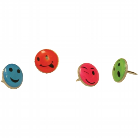 Picture of Baumgartens Smiley Face Smiley Face Pushpins 16 Pack ASSORTED Colors (29830)