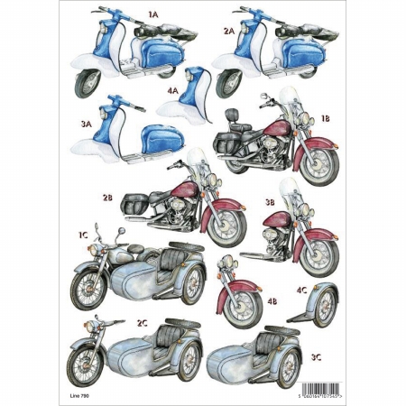 Picture of Craft UK 790 3D Die-Cut Decoupage Sheet 8.3&apos;&apos;X11.69&apos;&apos;-Motorcycles Pack Of 10