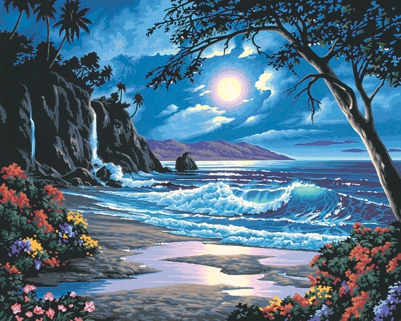 Picture of Dimensions 91185 Paint Works Paint By Number Kit 20&apos;&apos;X16&apos;&apos;-Moonlit Paradise
