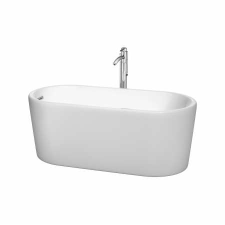 Picture of 59&apos;&apos; Soaking Bathtub in White Polished Chrome Trim and Polished Chrome Floor Mounted Faucet