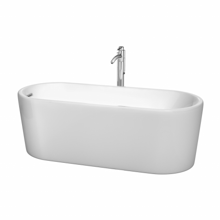Picture of 67&apos;&apos; Soaking Bathtub in White Polished Chrome Trim and Polished Chrome Floor Mounted Faucet