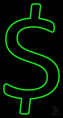 Green Dollar Logo Clear Backing Neon Sign 37'' Tall x 20'' Wide