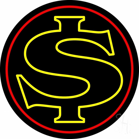 Round Dollar Clear Backing Neon Sign 26'' Tall x 26'' Wide