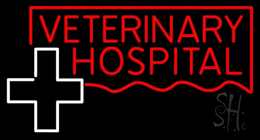 Veterinary Hospital With Plus Logo Clear Backing Neon Sign 20'' Tall x 37'' Wide