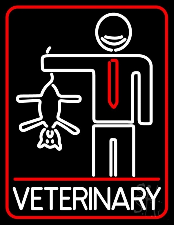 Veterinary Man And Cat Logo Clear Backing Neon Sign 24'' Tall x 31'' Wide