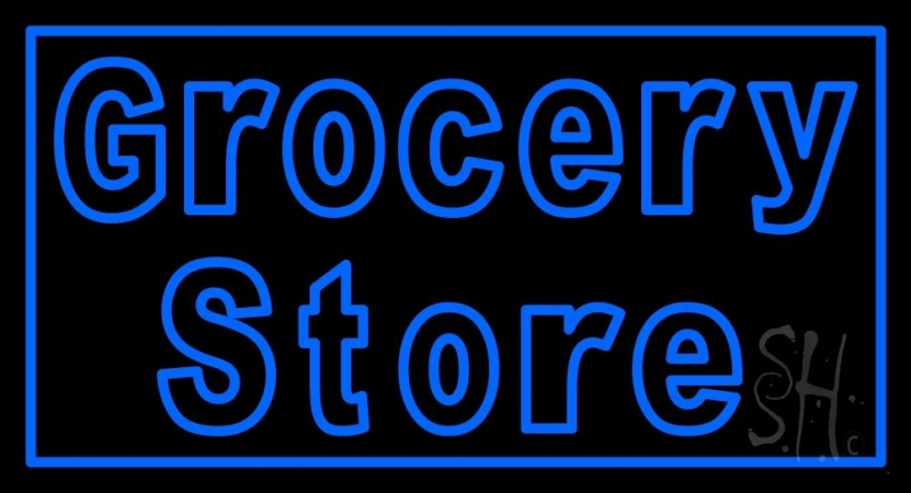 Blue Grocery Store Clear Backing Neon Sign 20'' Tall x 37'' Wide