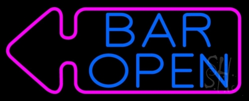 Bar Open With Arrow Clear Backing Neon Sign 13'' Tall x 32'' Wide