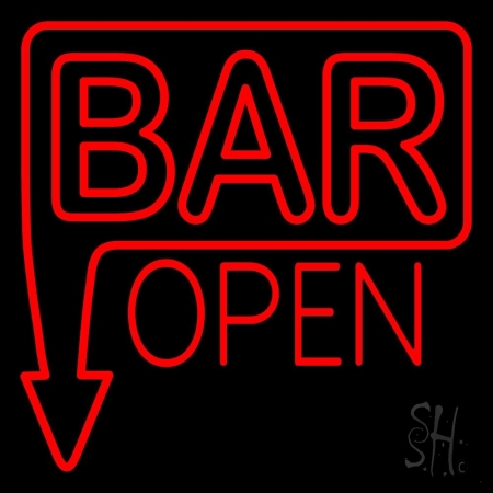 Bar Open With Arrow Red Clear Backing Neon Sign 24'' Tall x 24'' Wide