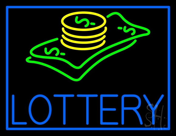 Blue Lottery Logo Clear Backing Neon Sign 24'' Tall x 31'' Wide