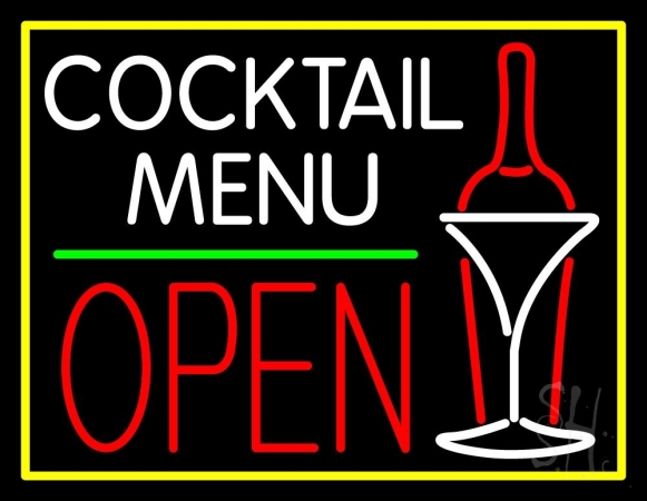 Everything Neon N105-2541 Cocktail Menu With Bottle And Glass Open LED Neon Sign 15 x 19 - inches
