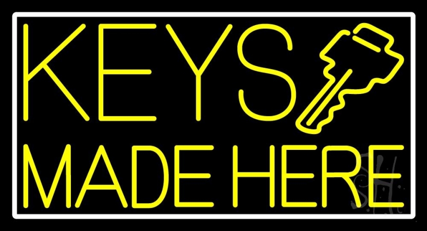 Yellow Keys Made Here Clear Backing Neon Sign 20'' Tall x 37'' Wide