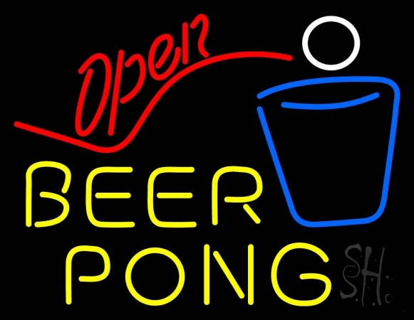 Beer Pong Open Clear Backing Neon Sign 24'' Tall x 31'' Wide