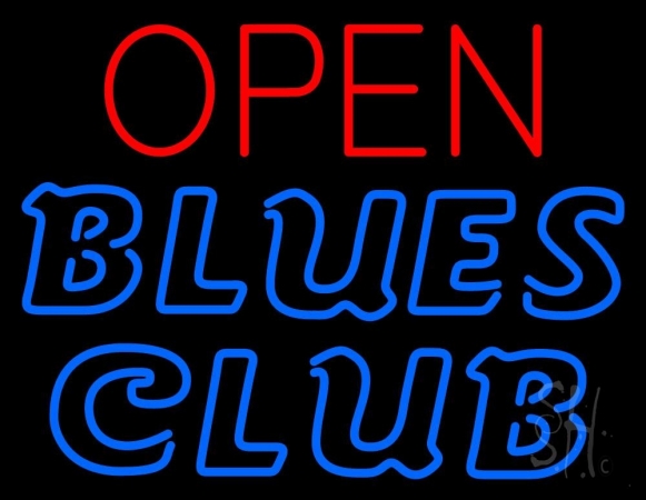 Blues Club Red Open Clear Backing Neon Sign 24'' Tall x 31'' Wide