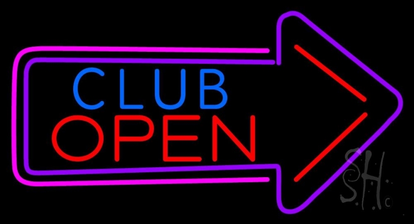Club With Arrow Open Clear Backing Neon Sign 20'' Tall x 37'' Wide