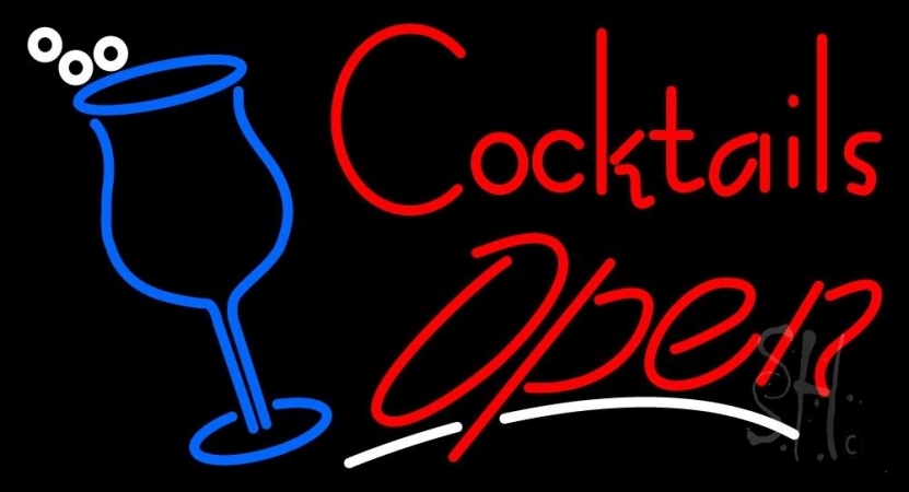 Cocktails With Two Glasses Open Clear Backing Neon Sign 20'' Tall x 37'' Wide