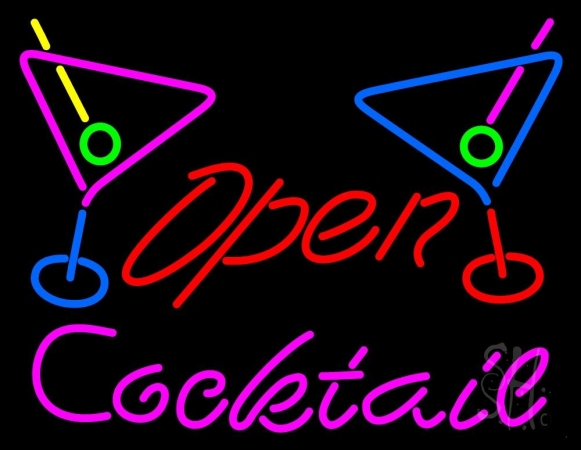Everything Neon N105-2546 Cocktail With Two Wine Glasses Open LED Neon Sign 15 x 19 - inches