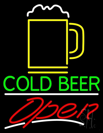Cold Beer With Yellow Mug Open Clear Backing Neon Sign 31'' Tall x 24'' Wide