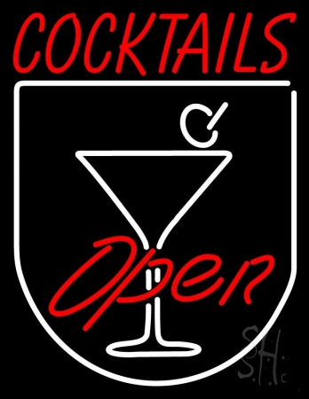 Red Cocktails Open Clear Backing Neon Sign 31'' Tall x 24'' Wide