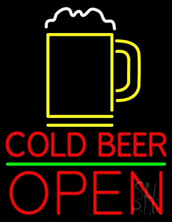 Everything Neon N105-2573 Red Cold Beer With Yellow Mug Open LED Neon Sign 19 x 15 - inches
